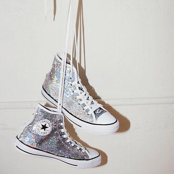 sequin converse high tops silver